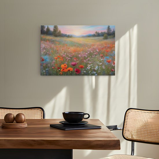 Tableau sur toile Saammp - Champ de fleurs - Nature - Paysage - 150x100 - Photo sur toile - Décoration murale Décoration murale de salon - Décoration de chambre - Impression sur toile