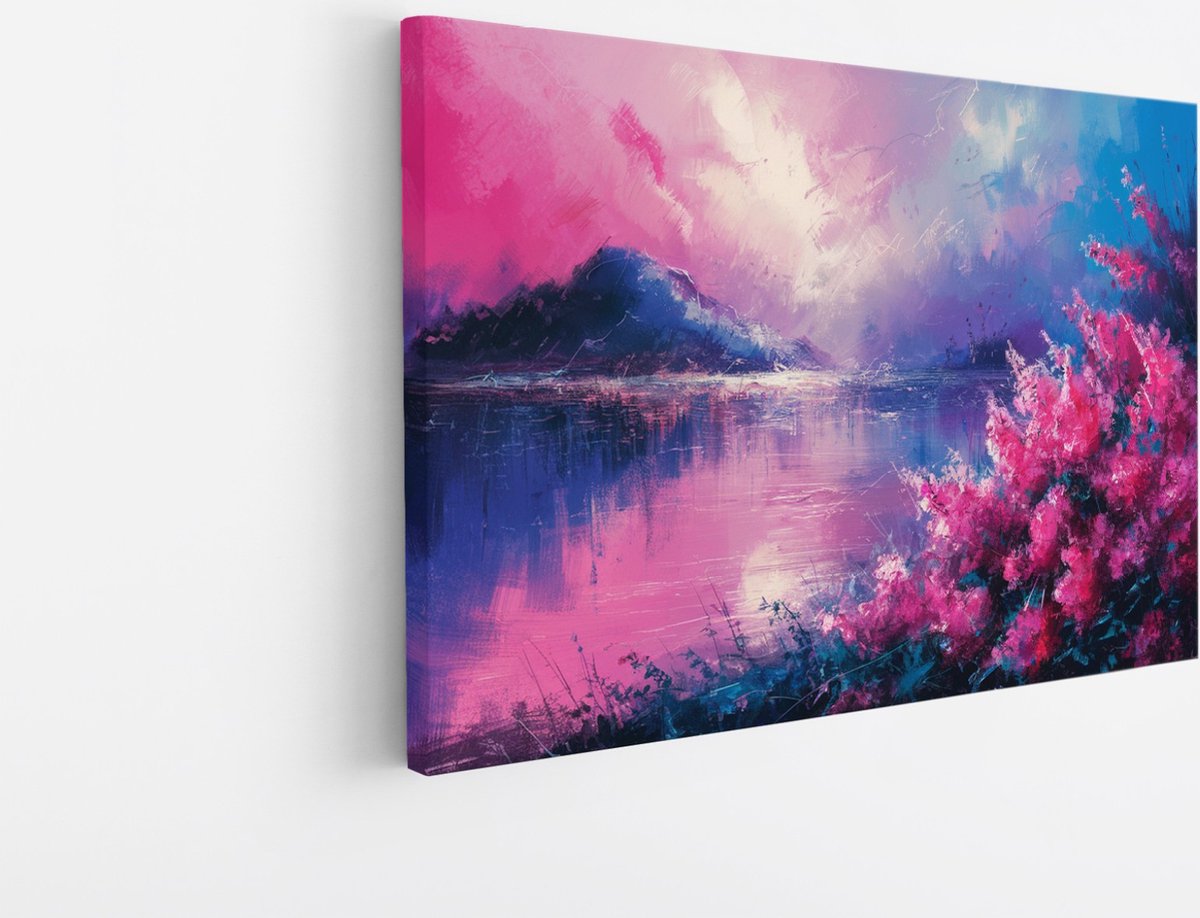 Saammp Canvas Schilderij - Roze Landschap - Natuur - 150x100 - Foto op canvas - Wanddecoratie - Muurdecoratie Woonkamer - Slaapkamer decoratie - Canvas Print Multicolor