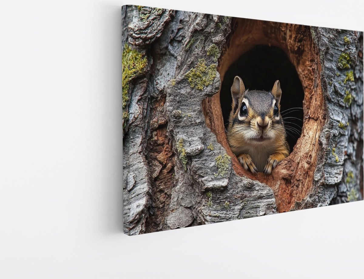 Saammp Canvas Schilderij - Eekhoorn in boom - Natuur - Dieren - 60x40 - Foto op canvas - Wanddecoratie - Muurdecoratie Woonkamer - Slaapkamer decoratie - Canvas Print Multicolor