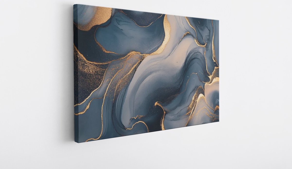 Saammp Canvas Schilderij - Blauw - marmer - Goud - Abstract - 40x30 - Foto op canvas - Wanddecoratie - Muurdecoratie Woonkamer - Kantoor Decoratie Multicolor