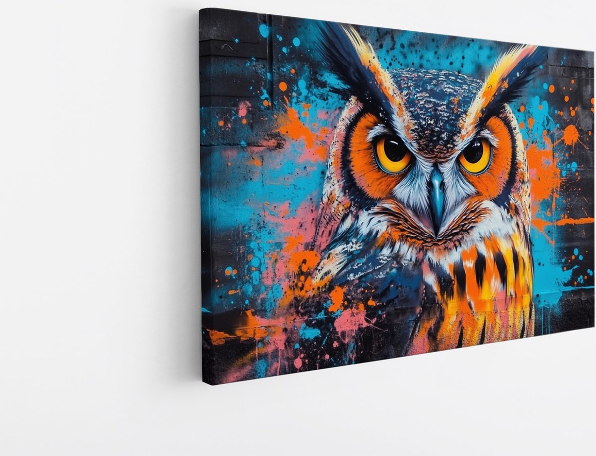 Saammp Canvas Schilderij - Kleurrijke Uil - Abstract - Dieren - 150x100 - Foto op canvas - Wanddecoratie - muurdecoratie Woonkamer - Slaapkamer decoratie - Canvas Print Multicolor
