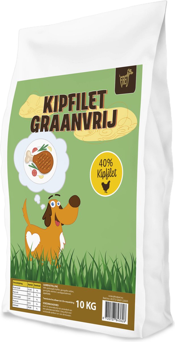 Kipfilet Snack Graanvrij - FREDS - Gedroogde Honden Snack - 10 kg