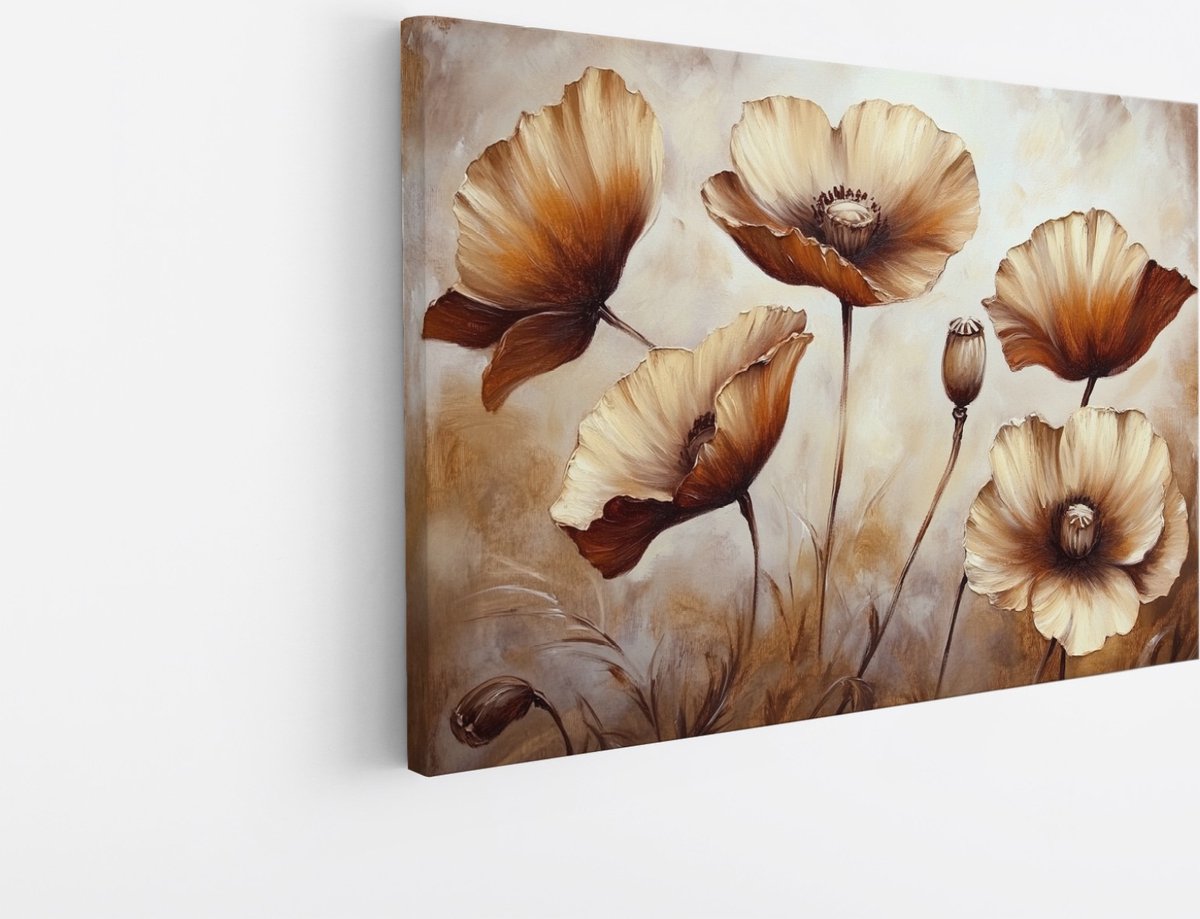 Saammp Canvas Schilderij - Vintage - Bloemen - Abstract - Natuur - 90x60 - Foto op canvas - Wanddecoratie - Modern Interieur - Woonkamer Decoratie Multicolor