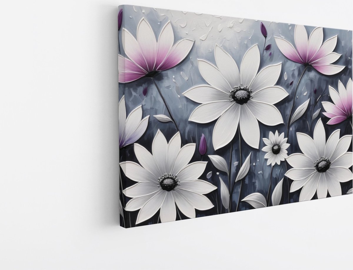Saammp Canvas Schilderij - grijs - paarse - Bloemen - Abstract - 30x20 - Foto op canvas - Wanddecoratie - Muurdecoratie Woonkamer - Kantoor Decoratie Multicolor