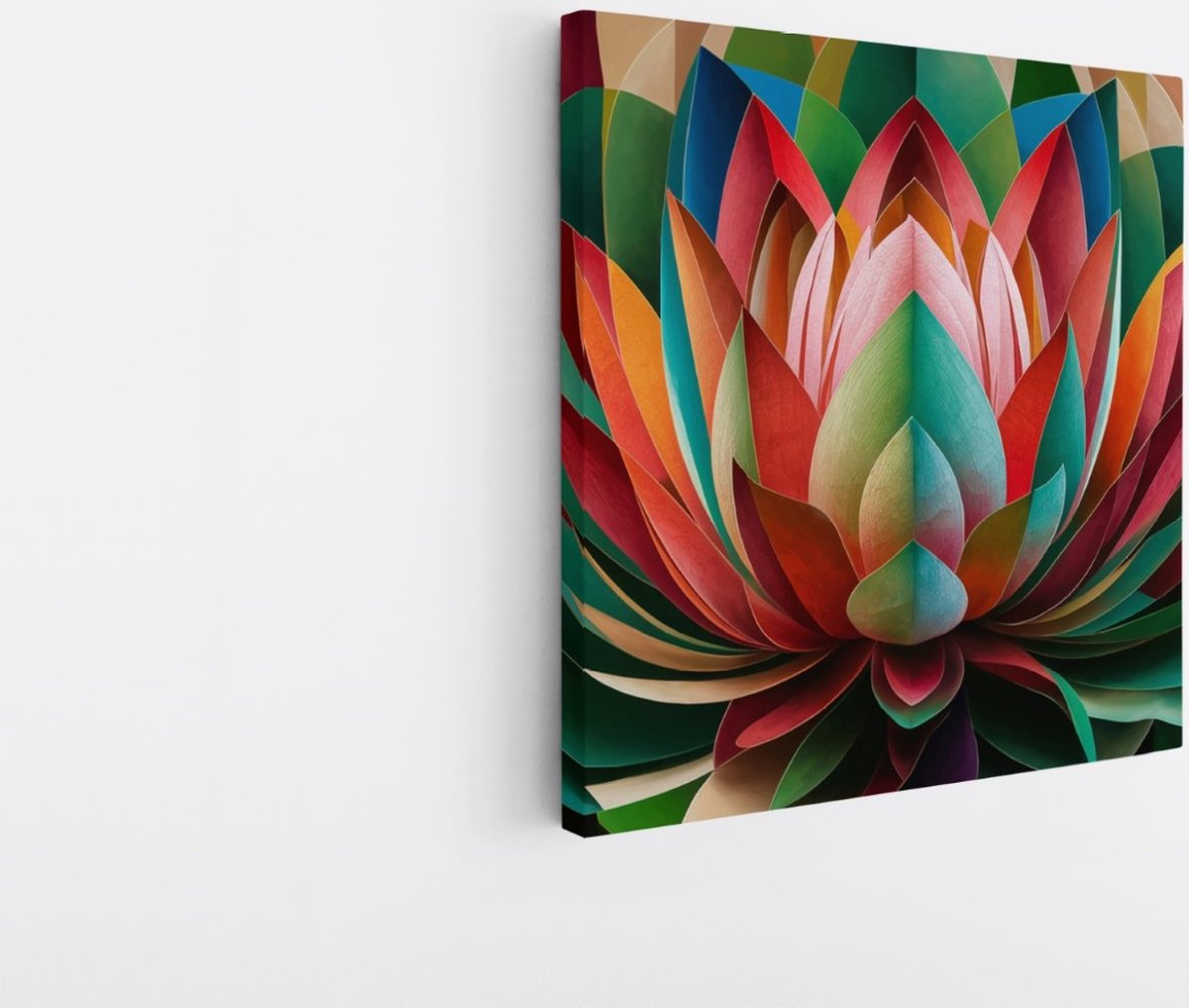 Saammp Canvas Schilderij - Kleurrijke Bloem Abstractie - Lotus Design - 20x20 - Foto op canvas - Wanddecoratie - Muurdecoratie Woonkamer - Kantoor Decoratie Multicolor