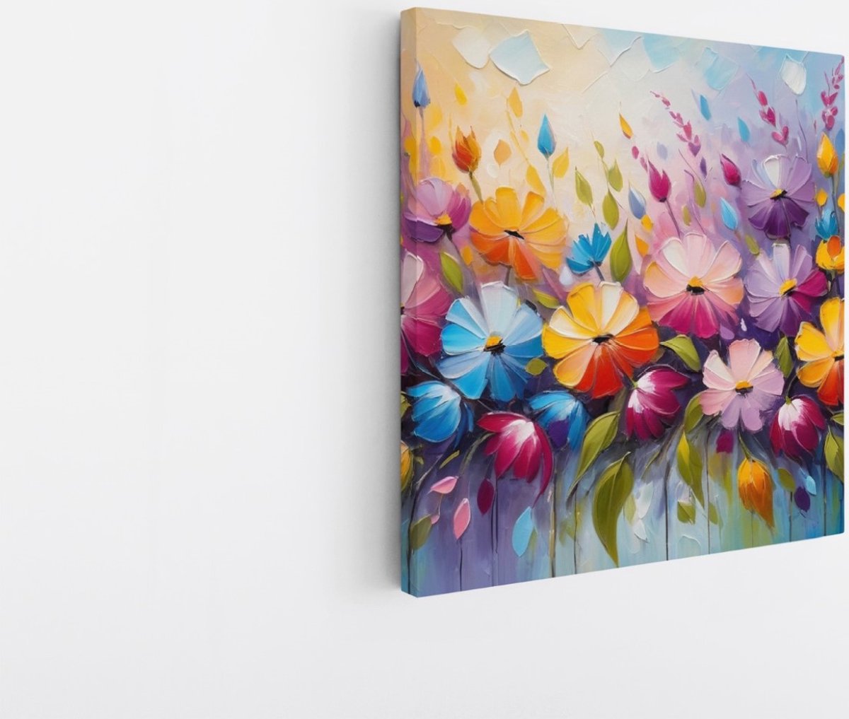Saammp Canvas Schilderij - Rij van Bloemen - Abstract - 20x20 - Foto op canvas - Wanddecoratie - Muurdecoratie Woonkamer - Kantoor Decoratie Multicolor
