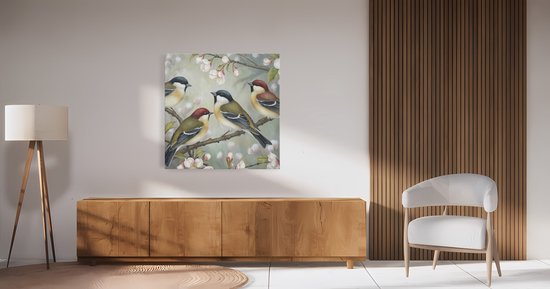 Tableau sur toile Saammp - 4 Colibris - Animaux - Fleurs - 20x20 - Photo sur toile - Décoration murale - Décoration murale Salon - Décoration chambre - Impression sur toile