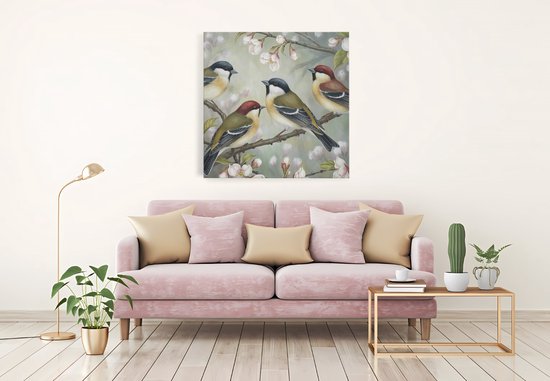 Tableau sur toile Saammp - 4 Colibris - Animaux - Fleurs - 20x20 - Photo sur toile - Décoration murale - Décoration murale Salon - Décoration chambre - Impression sur toile
