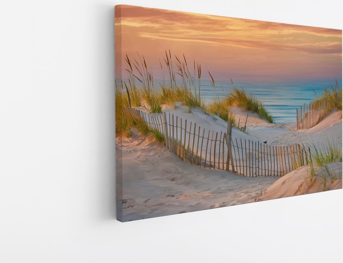 Saammp Canvas Schilderij - Strand - Duinen - Zee - Helmgras - 30x20 - Foto op canvas - Wanddecoratie - muurdecoratie Woonkamer - Slaapkamer decoratie - Canvas Print Multicolor