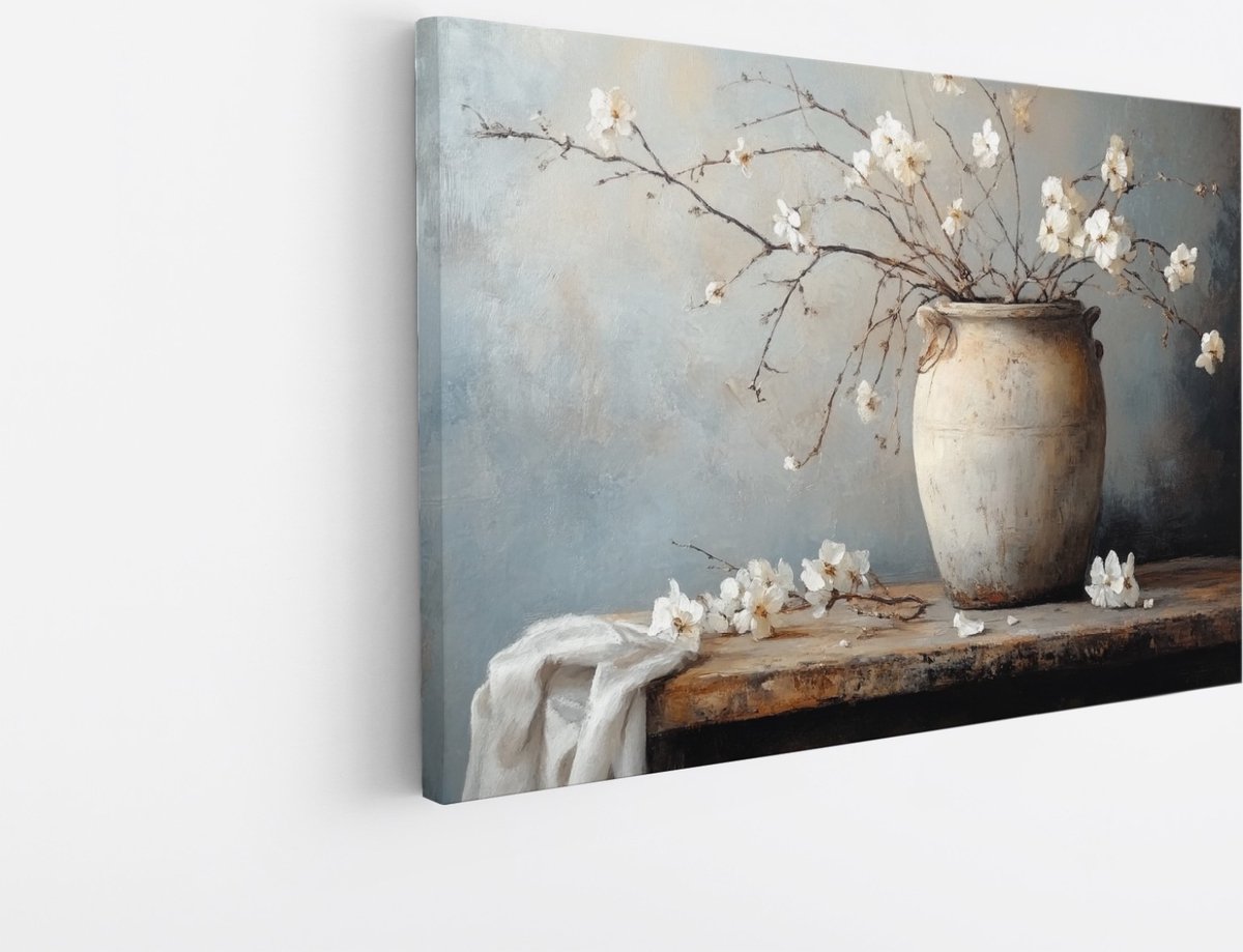 Saammp Canvas Schilderij - Stilleven - Wit - Natuur - Bloemen - 100x75 - Foto op canvas - Wanddecoratie - Muurdecoratie Woonkamer - Kantoor Decoratie Multicolor