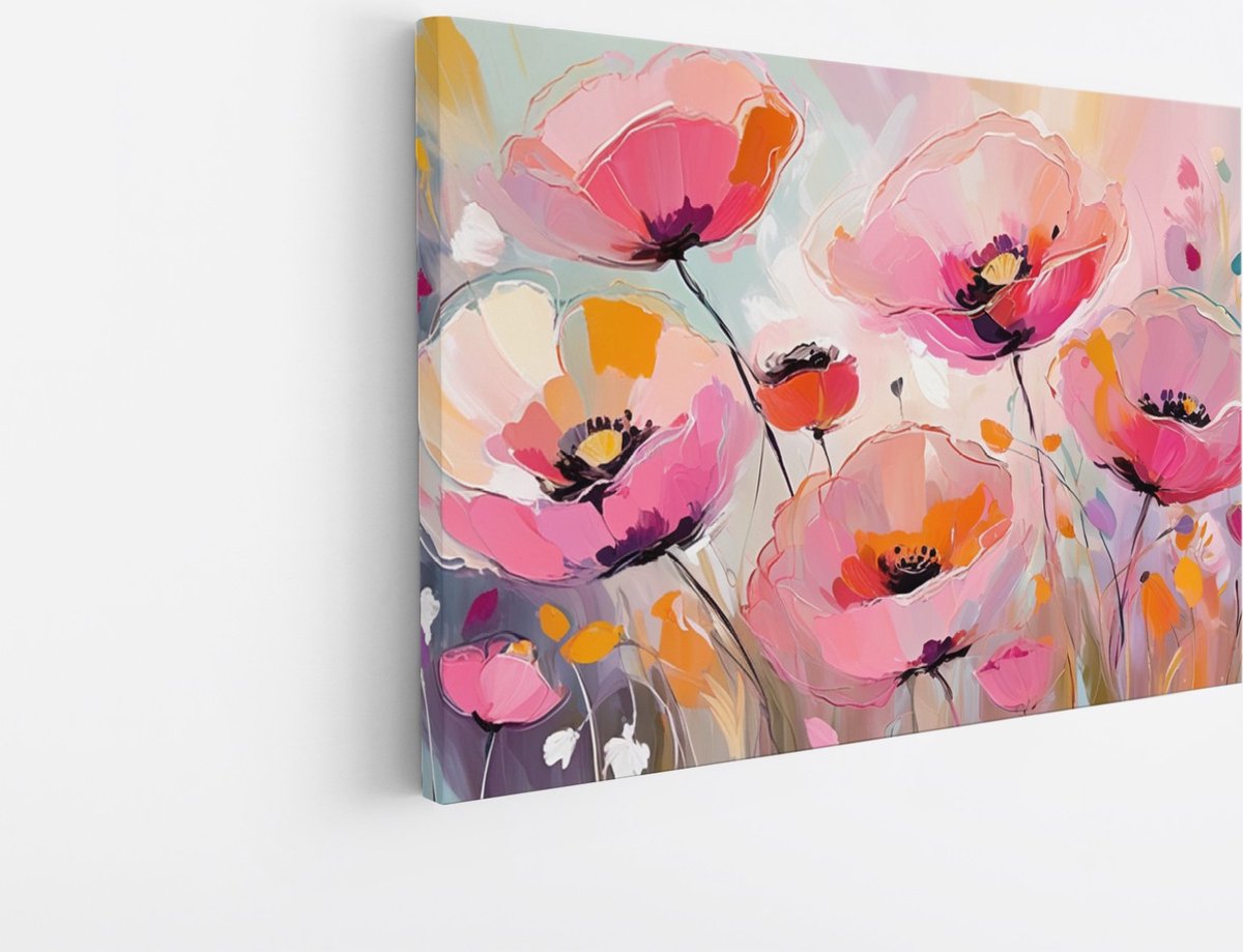 Saammp Canvas Schilderij - Roze - Bloemen - Abstract - 120x80 - Foto op canvas - Wanddecoratie - Muurdecoratie Woonkamer - Kantoor Decoratie Multicolor