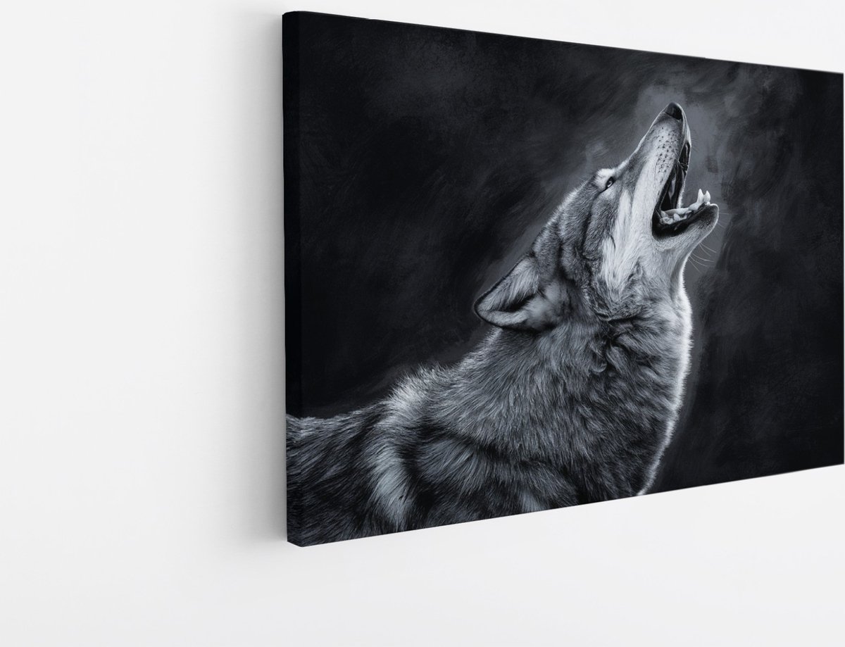Saammp Canvas Schilderij - Huilende Wolf - Natuur - Dieren - 120x80 - Foto op canvas - Wanddecoratie - Muurdecoratie Woonkamer - Slaapkamer decoratie - Canvas Print Multicolor