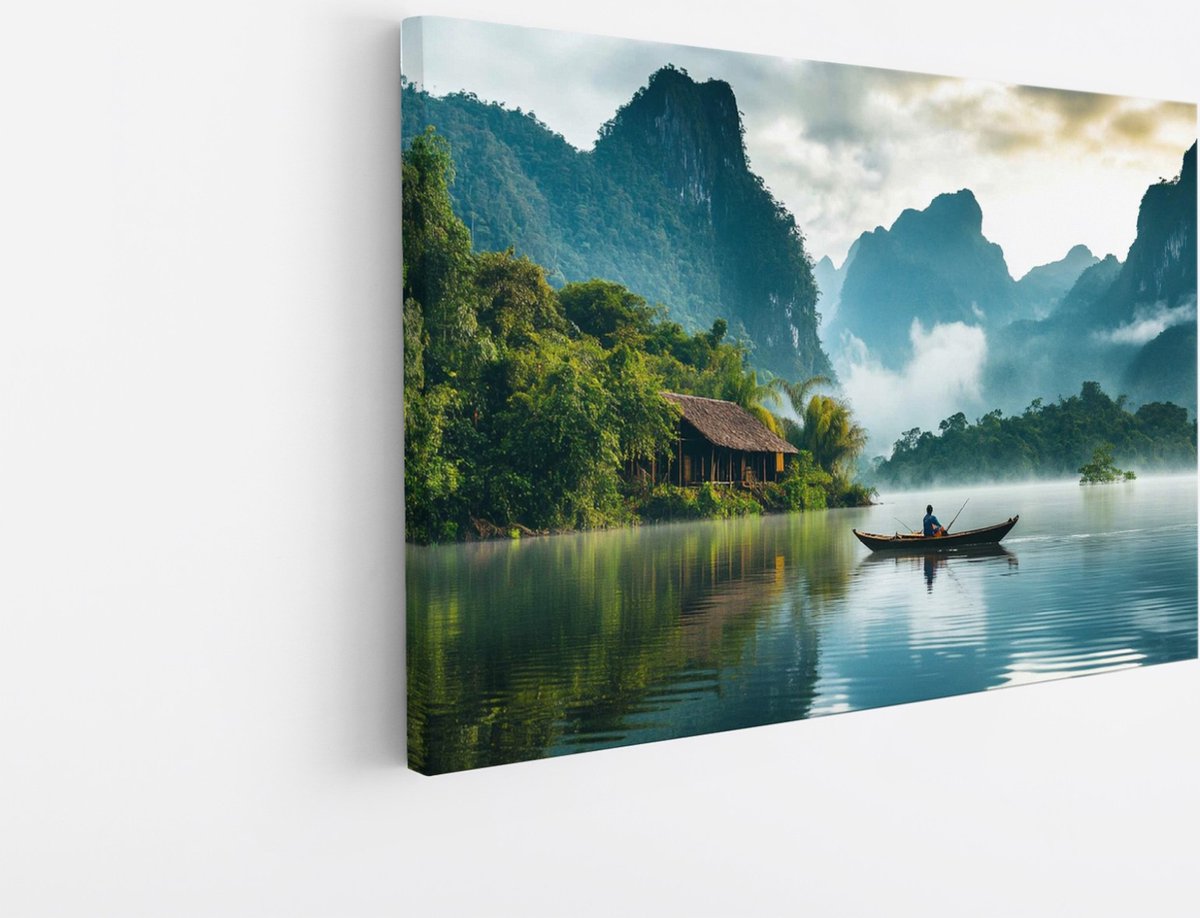 Saammp Canvas Schilderij - Natuur - Bos met mist - Herst - landschappen - 100x75 - Foto op canvas - Wanddecoratie - Muurdecoratie Woonkamer - Slaapkamer decoratie - Canvas Print Multicolor