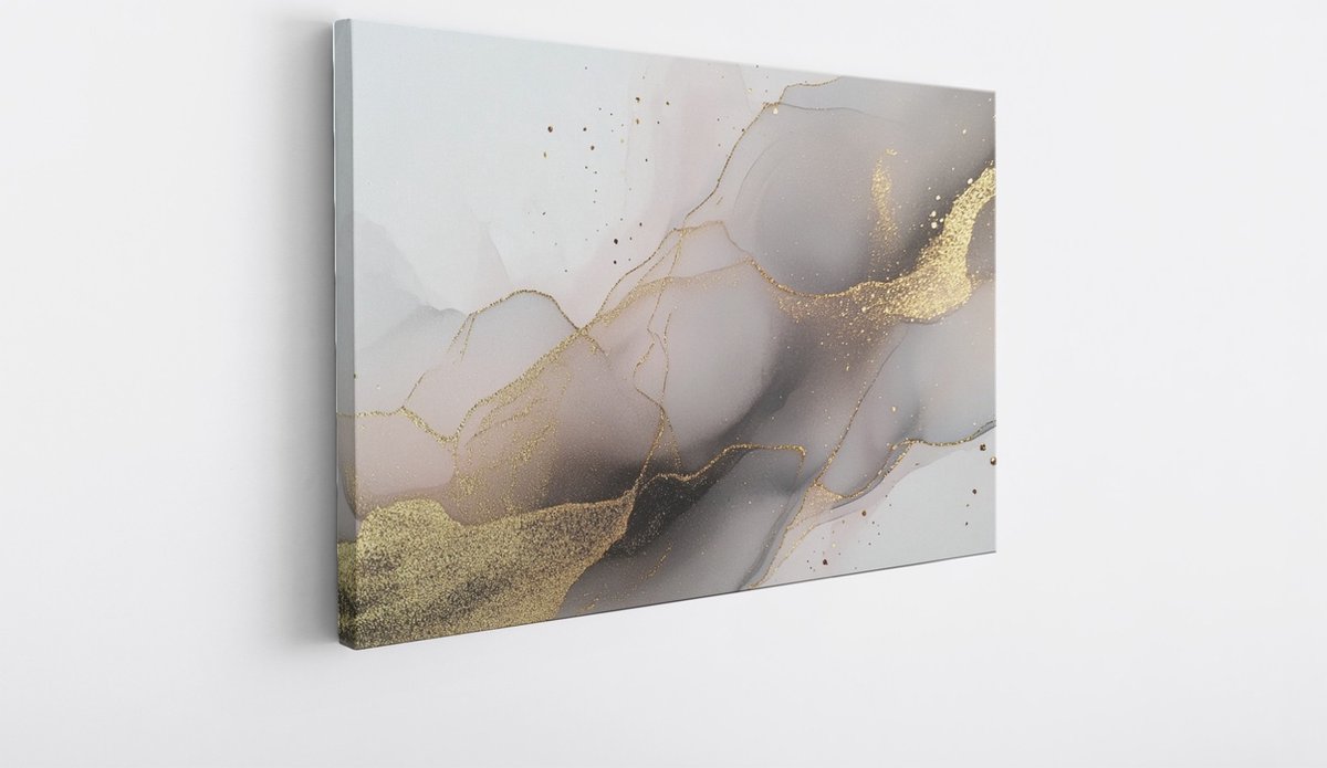 Saammp Canvas Schilderij - Marmer - Grijs - Abstract kunstwerk - 90x60 - Foto op canvas - Wanddecoratie - Muurdecoratie Woonkamer - Slaapkamer decoratie - Canvas Print Multicolor