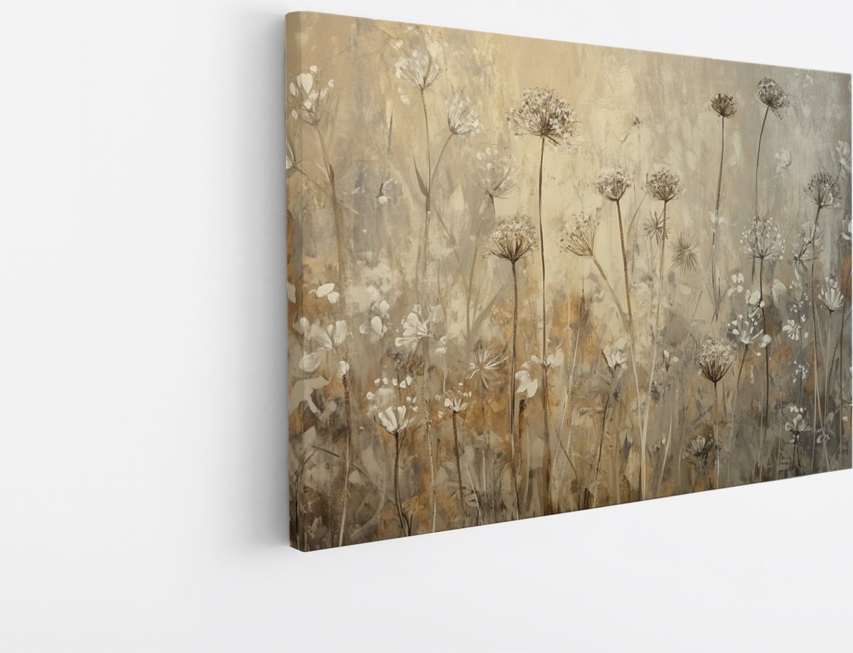 Saammp Canvas Schilderij - Vintage - Wit bloemenveld - Natuur - Abstract - 40x30 - Foto op canvas - Wanddecoratie - Muurdecoratie Woonkamer - Woonkamer Decoratie Multicolor