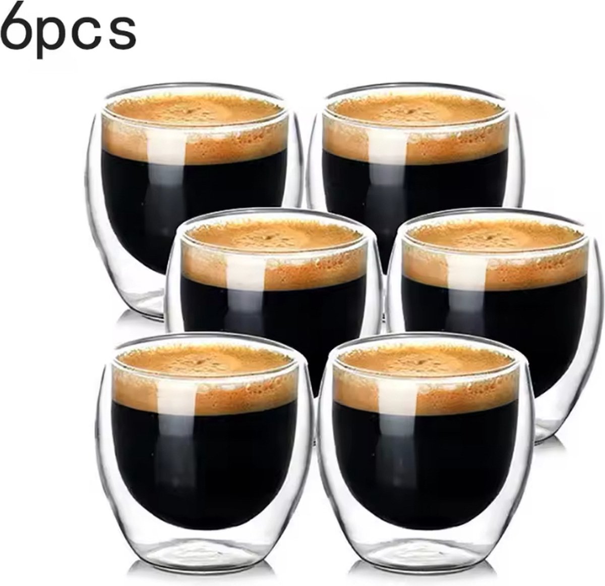 Set van 6 dubbelwandige/thermische koffietassen/Espresso/glas 80ml