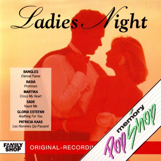 Albumhoes 'Ladies Night' met dansend stel in silhouet, rode en oranje tinten.