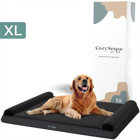 CozySense® – Coussin pour chien – Coussin orthopédique pour chien – 100 x 70 Cm – Taille XL – Imperméable – Comfort ergonomique et soutien des articulations – Convient comme coussin de banc et lit pour chien – Zwart