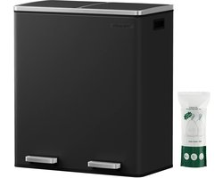 O'DADDY® Prullenbak - Prullenbak 60 liter - Prullenbak afvalscheiding - Vuilnisbak 60 liter - Pedaalemmer - Prullenbakken - Afvalbak - Afvalscheidingprullenbakken - 58,6 x 32 x 65 cm - 2 Binnenemmers - Soft-Close - Inclusief 15 Afvalzakken - Zwart