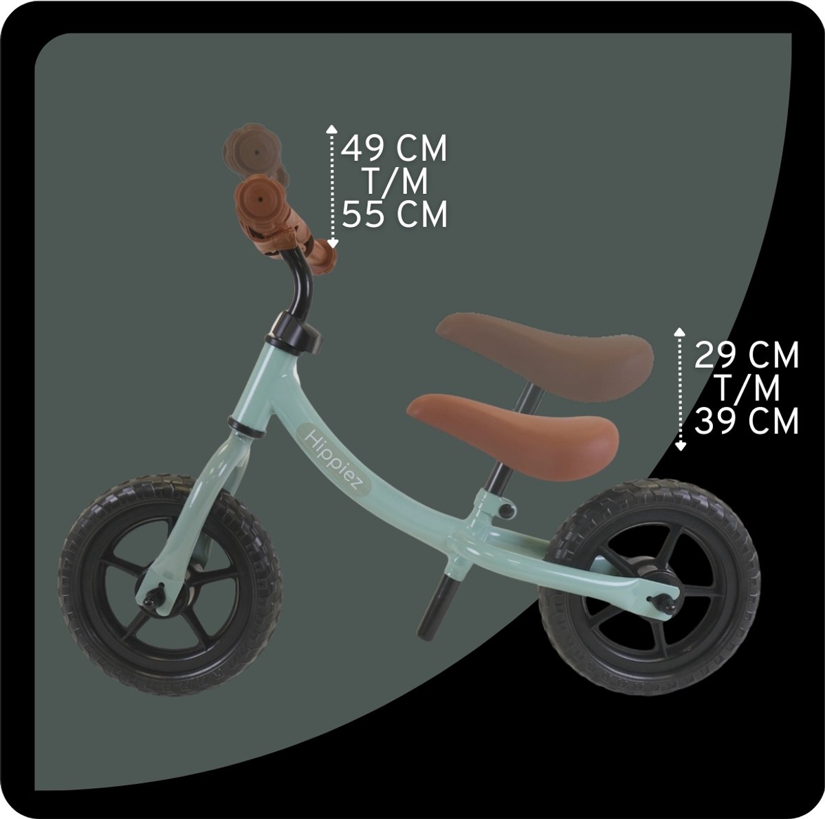 Hippiez Metalen Loopfiets Worker Ocean Green vanaf 2 jaar - Groene Blauwe Loop Fiets - Verstelbaar Zadel en Stuur - Voor Jongens en Meisjes - Compact en Veilig - Lage Instap — afbeelding 7