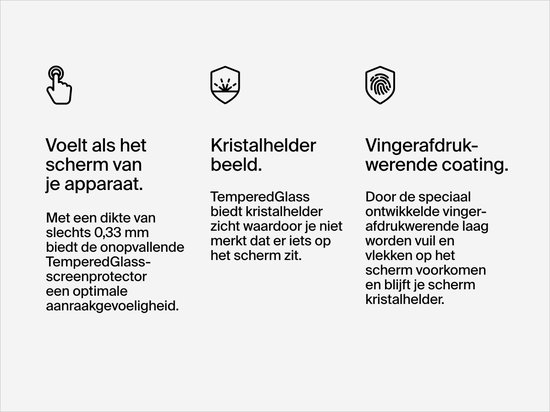 Iconen voor gevoel, helderheid en vingeradruk-coating van screenprotector.
