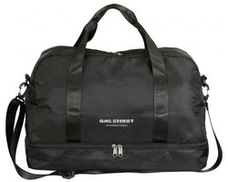 Bag Street - Cabine tas - Handbagage Reistas / Weekendtas Zwart 48x29x24 cm – Geschikt voor EasyJet, KLM, TUI, Flybe – Vlieg Tas met Gescheiden Schoenenvak – Schouderriem & Handgrepen – Opvouwbaar & Trolleybevestiging - Underseat