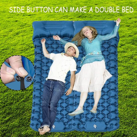 elfopblazende slaapmat voor de camping, zelfopblazend, strandmat, verdikt, opblaasbaar matras met voetperspomp, opvouwbare slaapmat voor wandelen, outdoor, strand, blauw van Merkloos — afbeelding 5