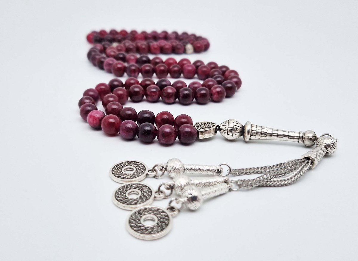 Handgemaakte tesbih "Tasbih" natuursteen "Lepidolite" - Aantal kralen 99 - Diameter kralen 8MM - met metaal tassel "Omarmen" - Een mooi cadeau-idee