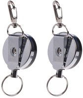 Fako Bijoux ® - Porte-clés en acier inoxydable avec cordon rétractable - Porte-clés rétractable - Mécanisme de déroulement robuste avec mousqueton - Porte-cartes - Acier inoxydable avec plastique - Ø 40 mm
