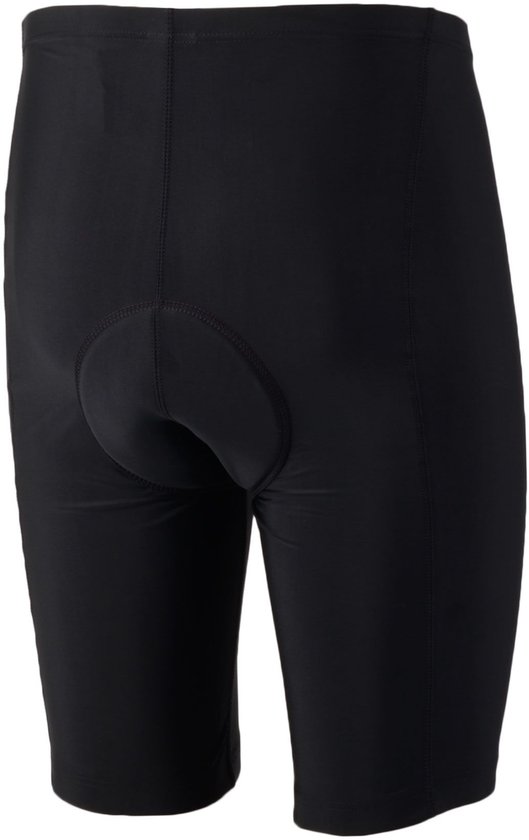 Zwarte fietsbroek voor heren met een zeem, korte pijpen en platte naden, van achteren gezien.