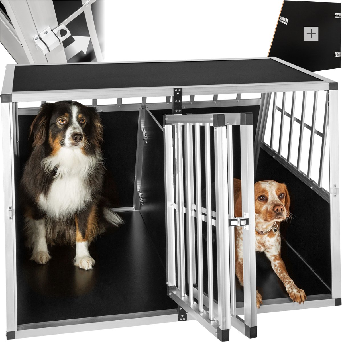 Bol.com tectake® Aluminium Hondentransportbench - Hondenbox - Trapeziumvormige Hondentransportbox met Schuine Achterwand - Licht... aanbieding
