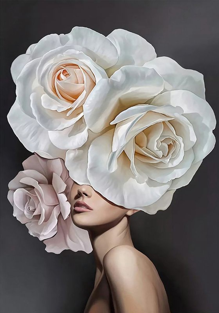 Diamond Painting Volwassenen - Diamond Painting Kinderen - Diamond Painting Pakket Volledig - Bloemen Vrouw Rozen - Canvas - 50x40cm - Painting 45x35cm