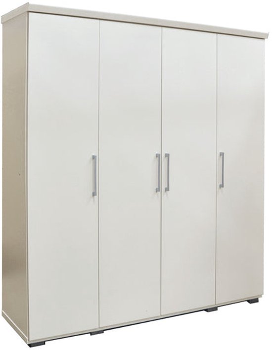 Armoire Nikkie | 183x160x52cm | 4 portes | blanc - Rousseau - Armoires de chambre à coucher - Blanc - Panneaux de particules - Armoires de chambre à coucher