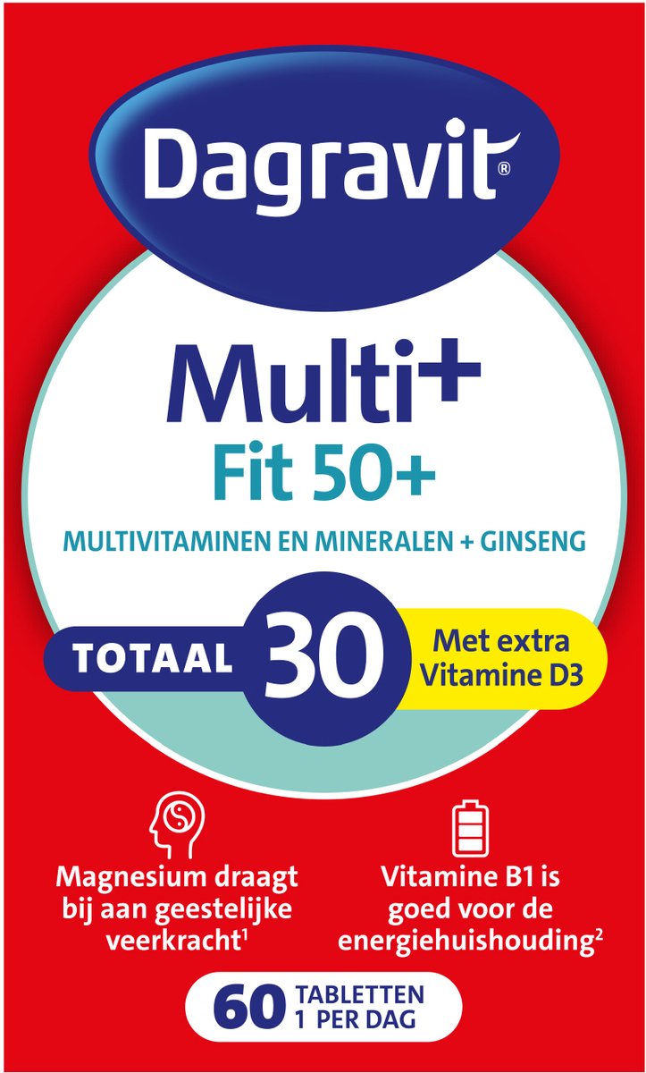 Goedkoopste Dagravit Totaal 30 Vitaal 50 Multivitaminen - Vitamine B1, B2, B3, B5, B6, B12 en het mineraal koper dragen bij aan een goede energiehuishouding - 60 tabletten