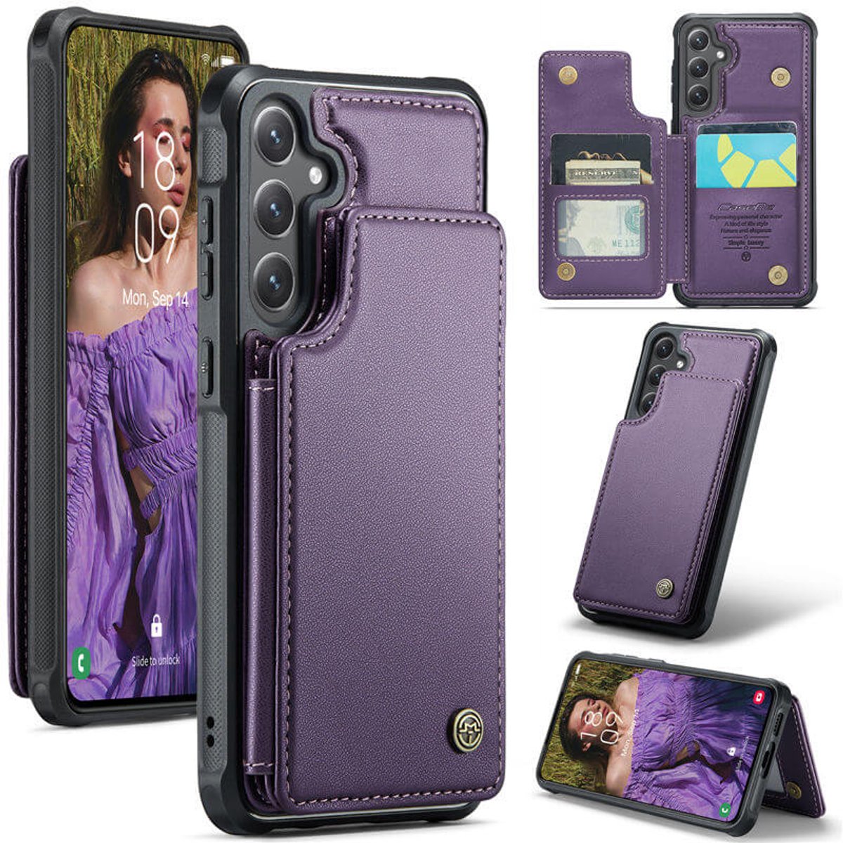 Luxe Portemonnee Backcover met Anti-RFID kaarthouders voor Galaxy S25 / S24 _ Paars
