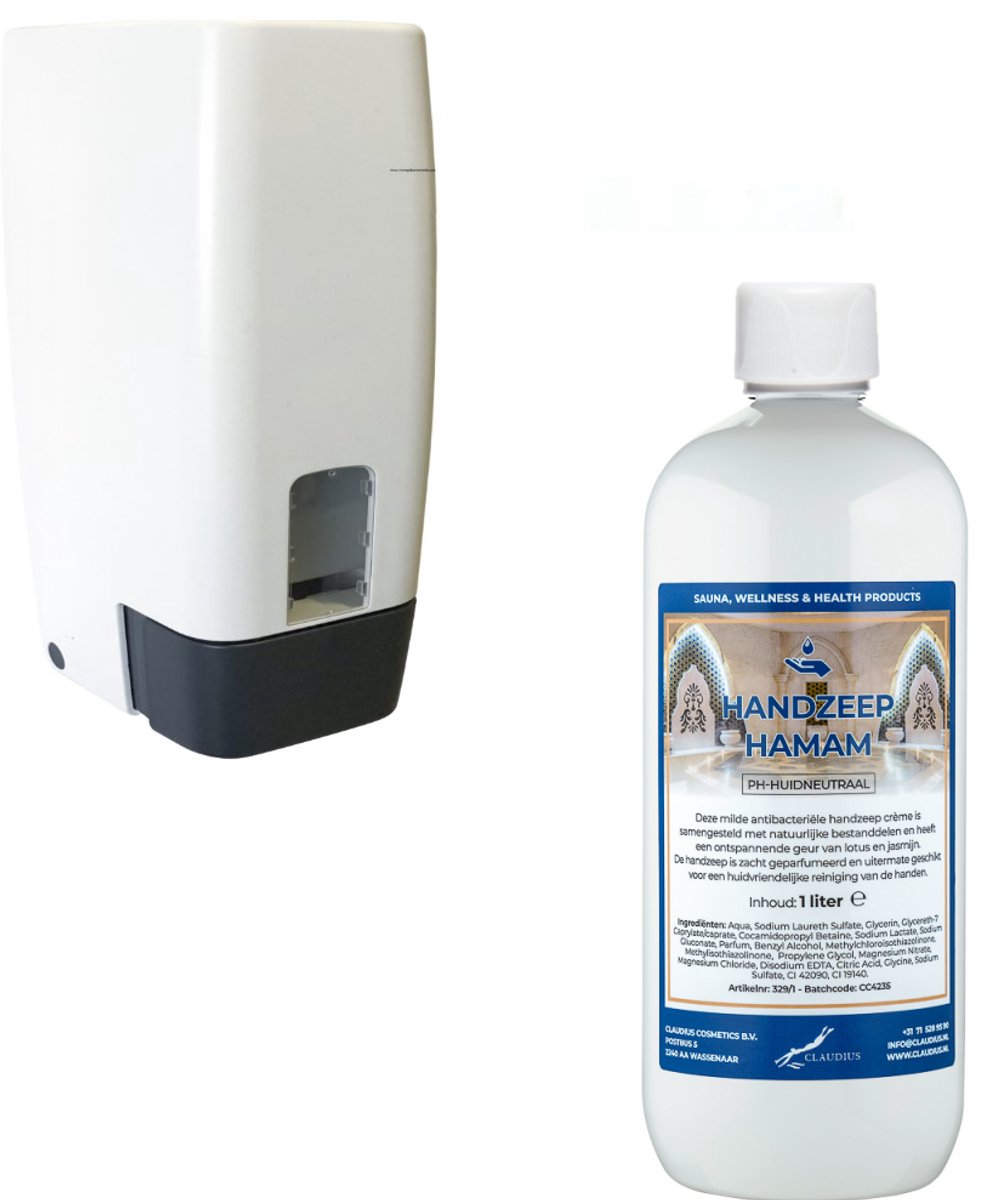 Zeepdispenser 1 liter kunststof hervulbaar + 1 liter handzeep Hamam