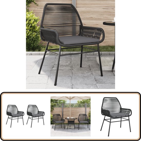 vidaXL - Tuinstoelen - 2 - st - met - kussens - poly - rattan - zwart
