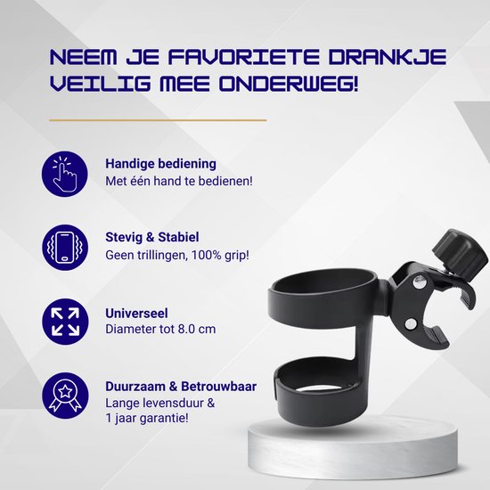 Lukana Universele Bekerhouder Kinderwagen - Bekerhouder Fiets - Bekerhouder Buggy - Bidonhouder Fiets - Cupholder Kinderwagen - Bekerhouder Rolstoel van Lukana — afbeelding 4