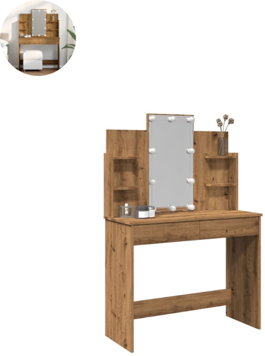 GranMaison Kaptafel met spiegel - Make up tafel - Make up - Toilettafel - Met lades - Artisanaal Eiken