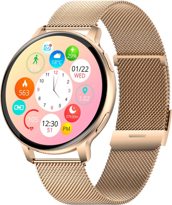 Nuvance - Smartwatch Dames - Incl. RVS & Siliconen Bandje - Meet Sport & Slaap & Lichaam - Rosé Goud