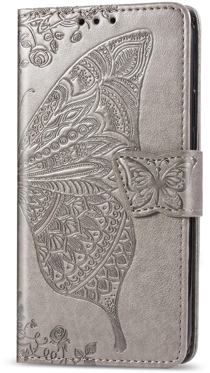 Mobigear Telefoonhoesje geschikt voor Apple iPhone 16e Hoesje | Mobigear Butterfly Bookcase Portemonnee | Pasjeshouder voor 3 Pasjes | Telefoonhoesje voor Pinpas / OV Kaart / Rijbewijs - Grijs