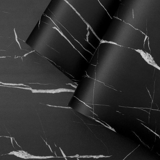 Rouleau adhésif marbre noir et blanc au mètre - Autocollants Revêtement Adhésif Cuisine Meubles Salle de bain - 60cmx20m