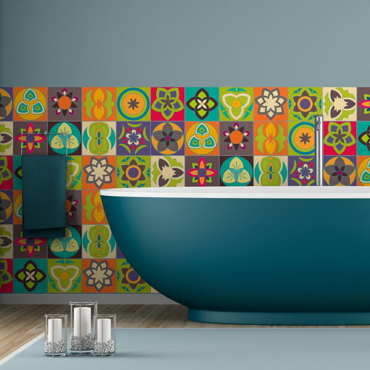 Ambiance Sticker Zelfklevende tegelmuurstickers voor keuken en badkamer - 15 tegelstickers - 15 stickers 15x15cm Multi color