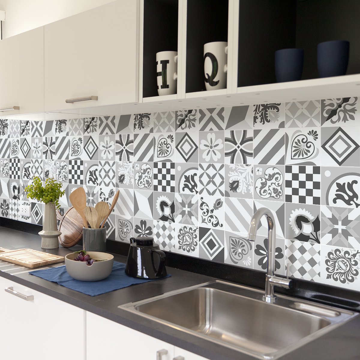 Ambiance Sticker Zelfklevende tegelmuurstickers voor keuken en badkamer - 30 cementtegelstickers (AZULEJOS MANDIA) - 30 stickers 15x15cm Multi color