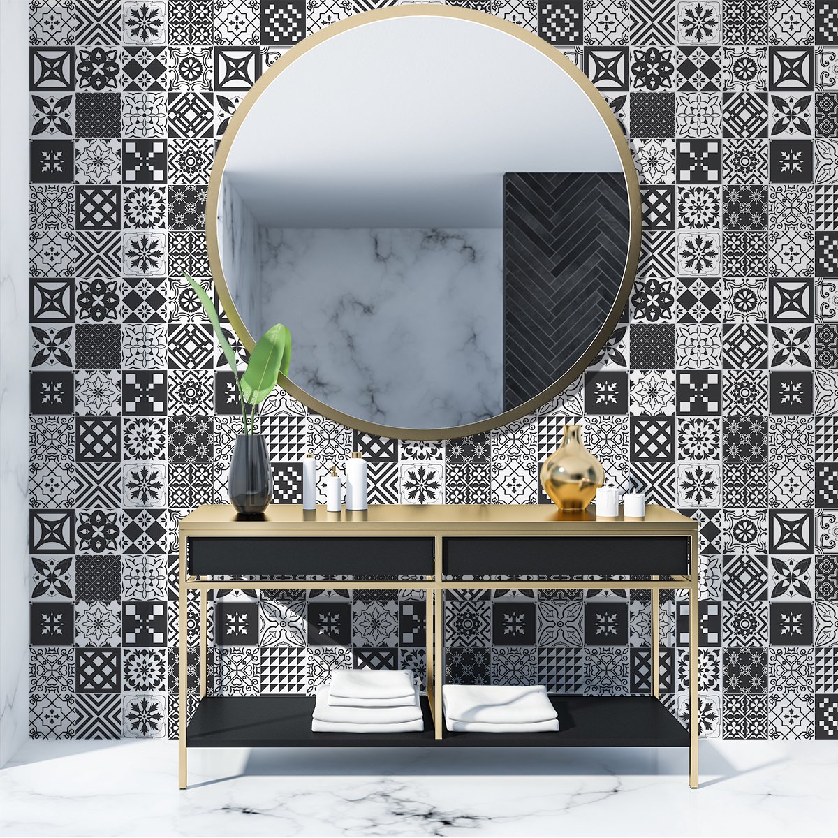 Ambiance Sticker Tegelstickers voor de muur in keuken en badkamer - 30 Azulejos Ambrosio cementtegelstickers - 30 stickers 20x20cm Multi color