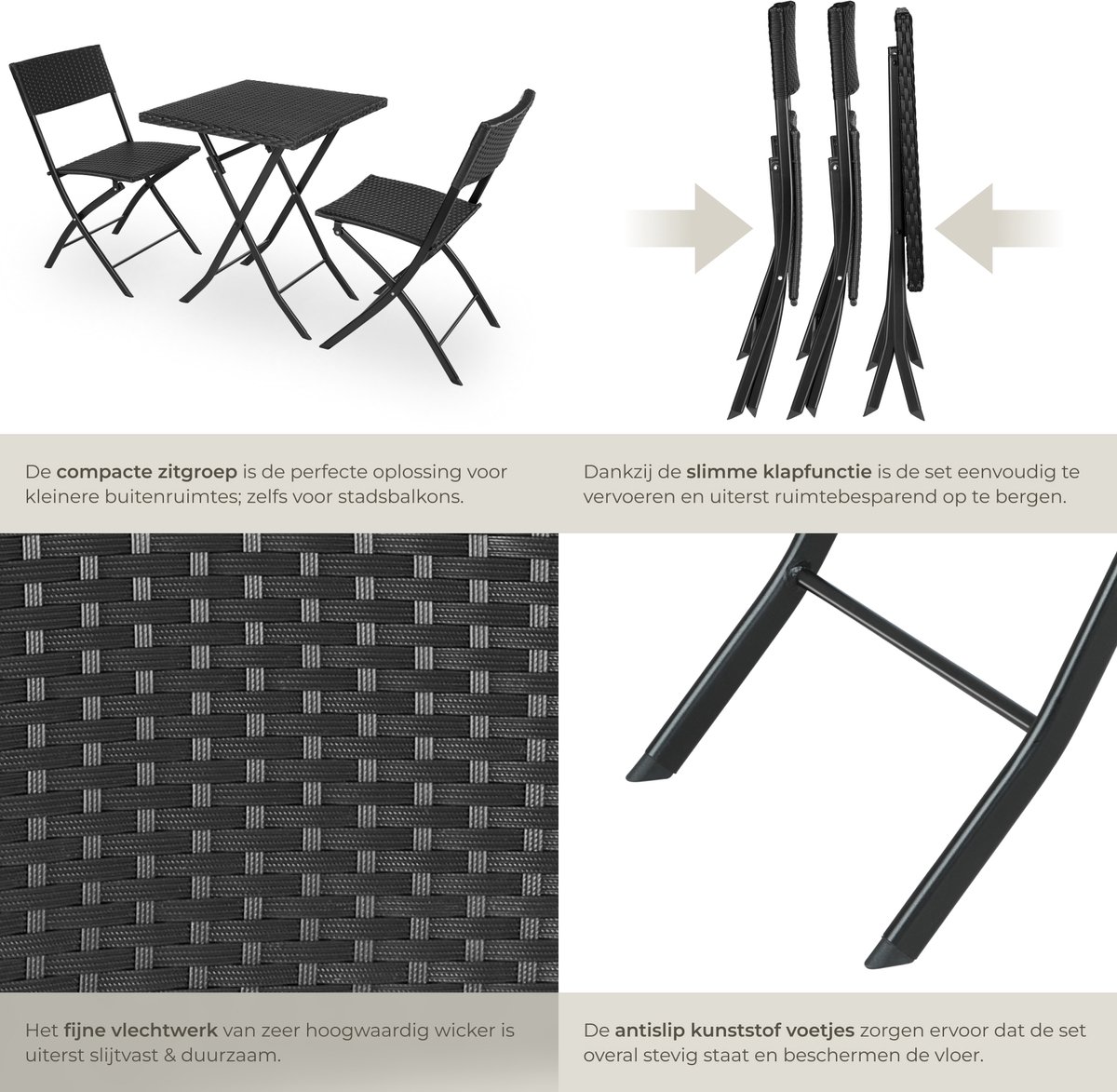 tectake tectake Wicker Balkonbistroset - afbeelding 5