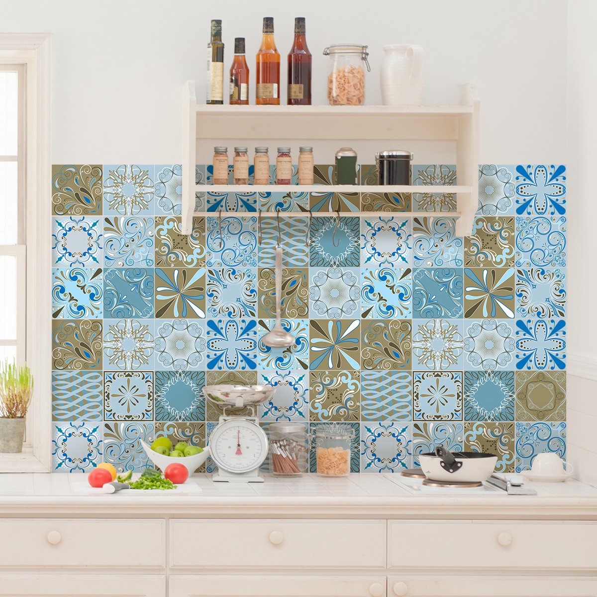 Ambiance Sticker Zelfklevende tegelmuurstickers voor keuken en badkamer - 60 Bunbury Azulejos tegelstickers - 60 stickers 15x15cm Multi color