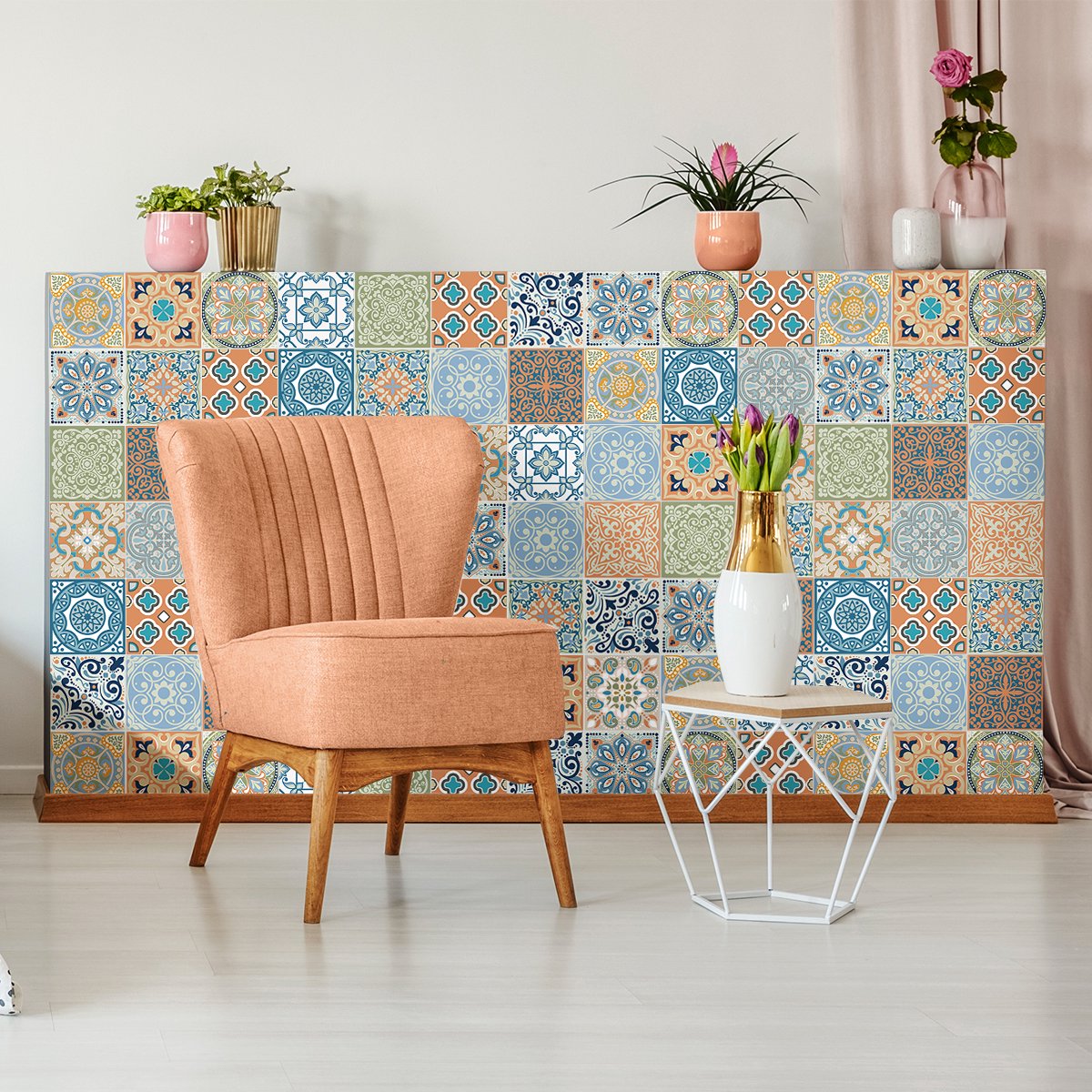 Ambiance Sticker ERMITA Meubels Cementtegel Muurstickers voor Keuken en Badkamer - 60 Stickers - 60 stickers 10x10cm Multi color