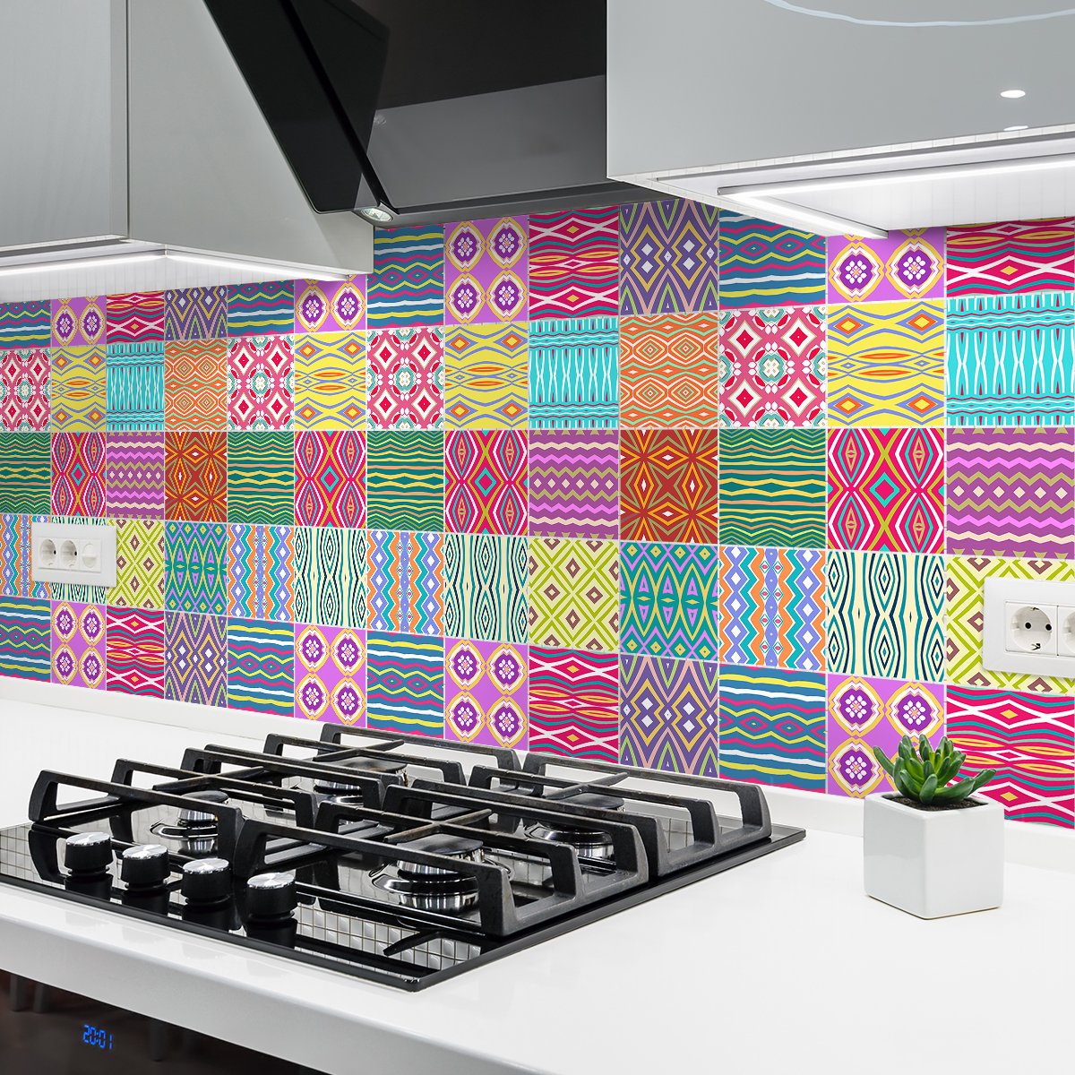 Ambiance Sticker Zelfklevende tegelmuurstickers voor keuken en badkamer - 24 Anemonia tegelstickers - 24 stickers, 20x20cm Multi color