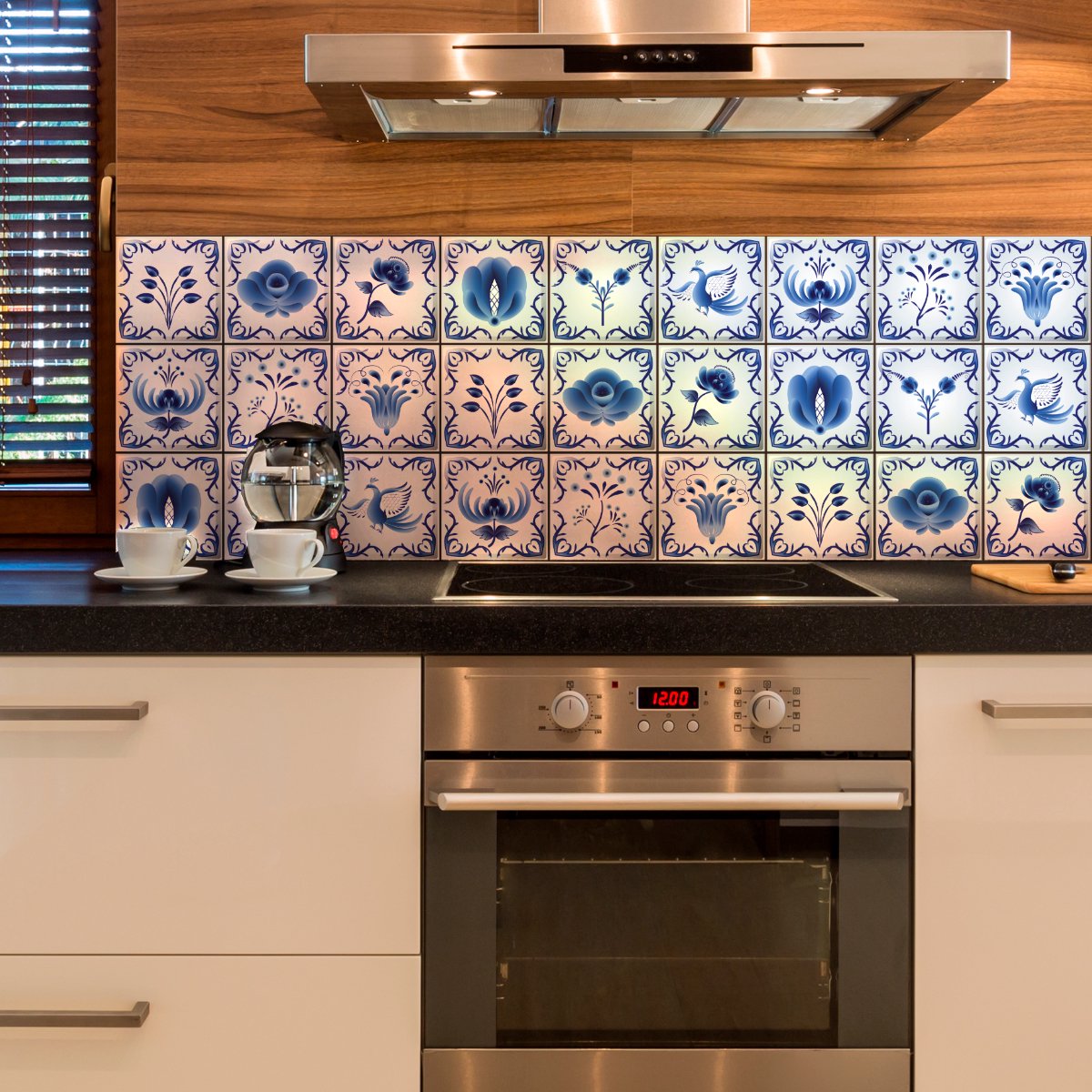Muurstickers - Zelfklevende tegelmuurstickers voor keuken en badkamer - 9 Delftsblauwe tegelstickers - 9 stickers 10x10cm